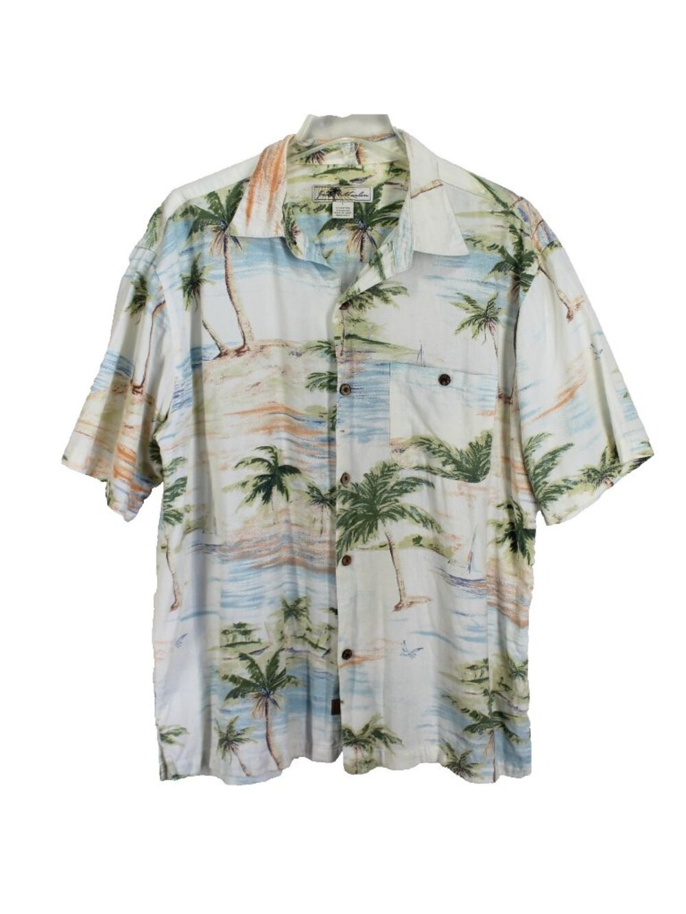 Joe Marlin Hawaiian Shirt Mens Size L Palm Trees Beach Short Sleeve Button Front